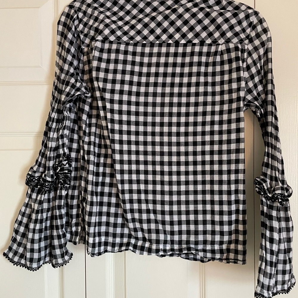 JCrew Gingham Ruffle Bell Sleeve Blouse - Picture 4 of 4
